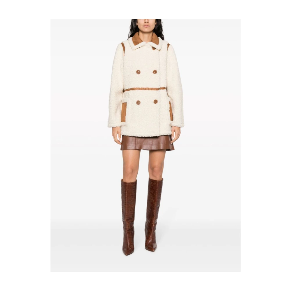 Stand Studio Faux-Shearling Dubbelrijige Jas White Dames