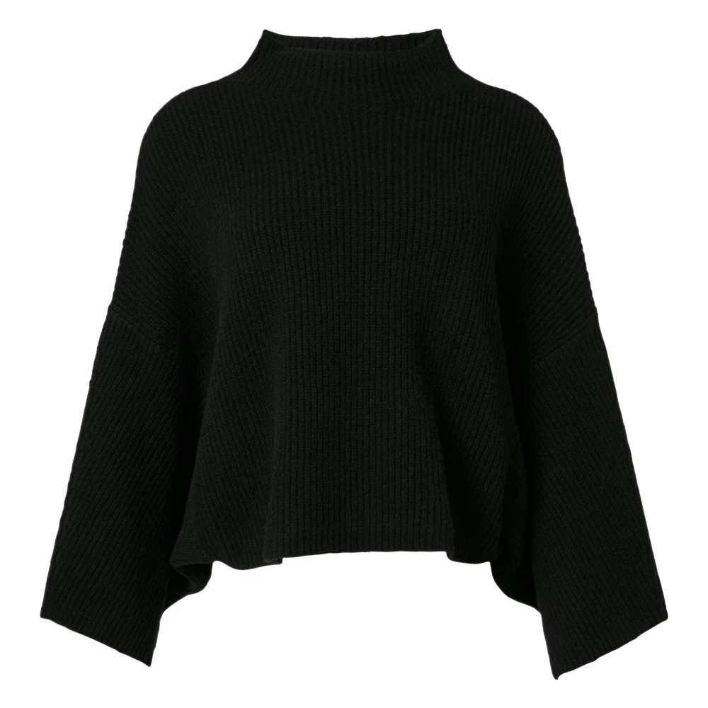 Comma Gebreide Poncho met Opstaande Kraag Black Dames