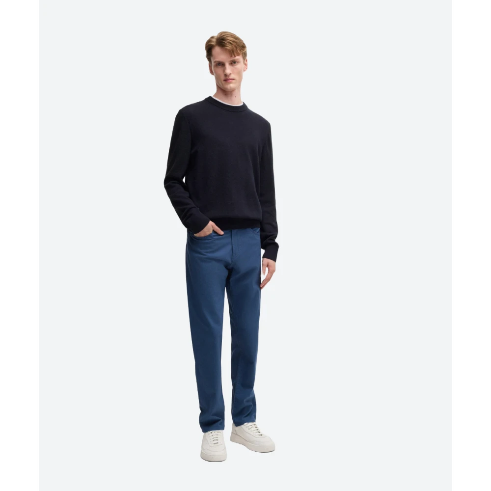 Hugo Boss Katoenen Trui met Lange Mouwen en Ribbels Blue Heren