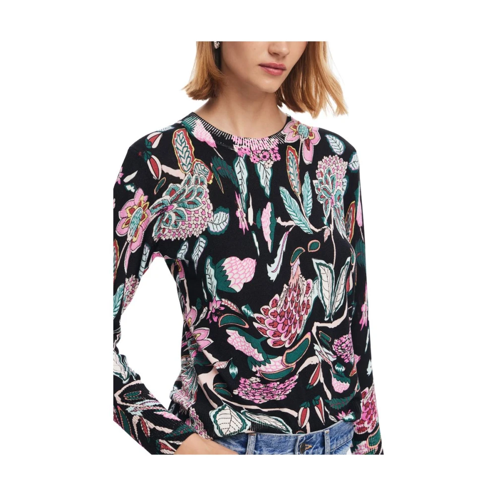 Desigual Zwarte Viscose Gebreide Tops & T-shirt Multicolor Dames