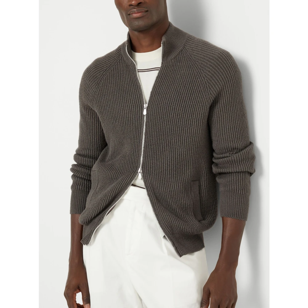 BRUNELLO CUCINELLI Caffe Cardigan in Klassieke Stijl Brown Heren