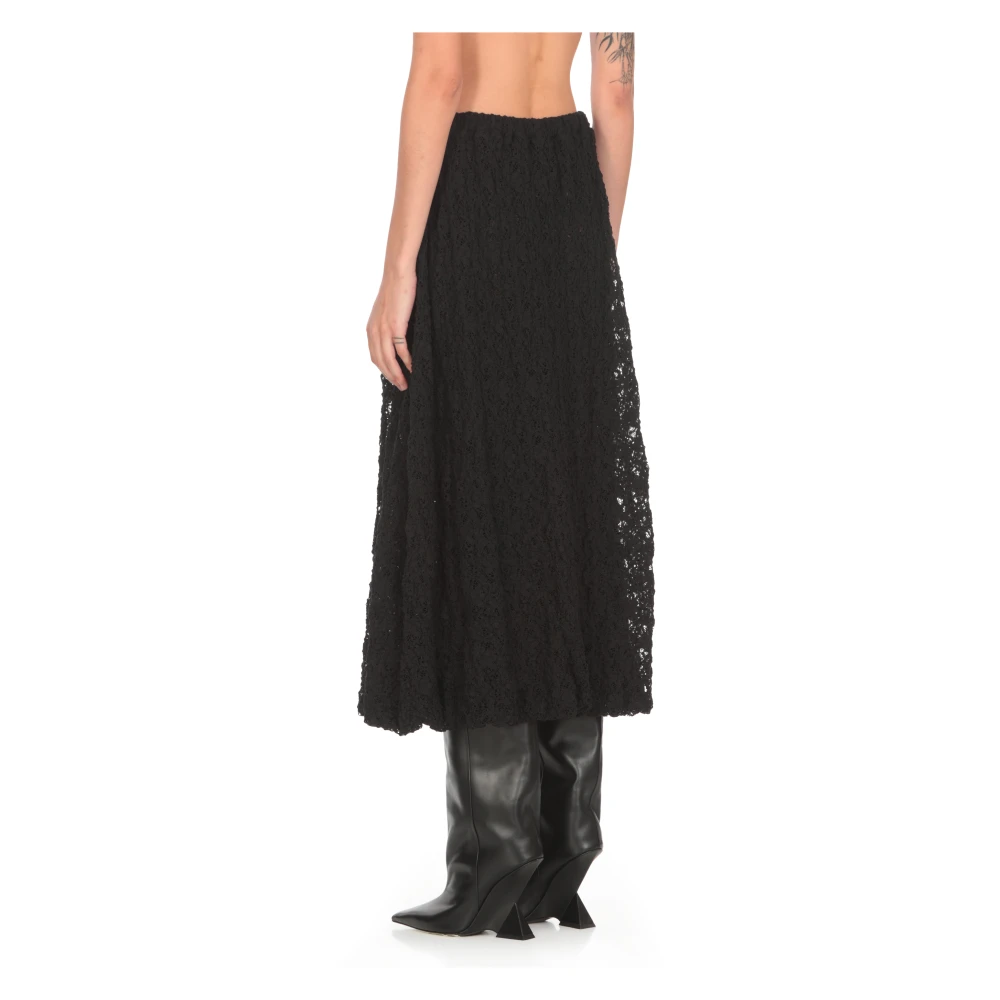 Jil Sander Zwarte Kant Katoenen Rok Elastisch Black Dames