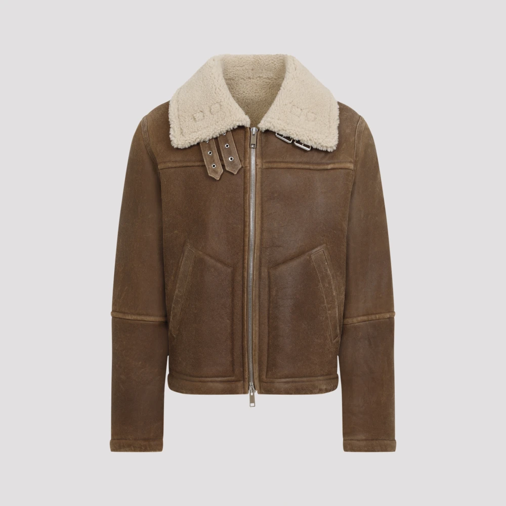 Yves Salomon Luxe Bruin Leren Shearling Jas Brown Heren
