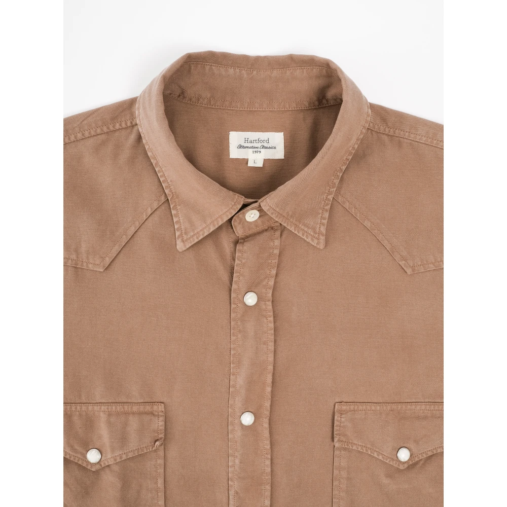 Hartford Western Shirt in Tencel Twill Blend Beige Heren