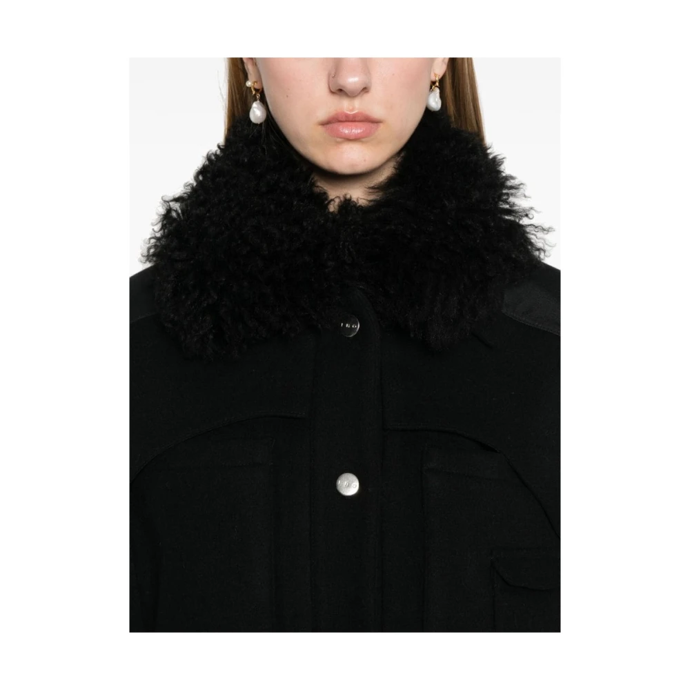IRO Zwarte Shearling Trim Wollen Jas Black Dames