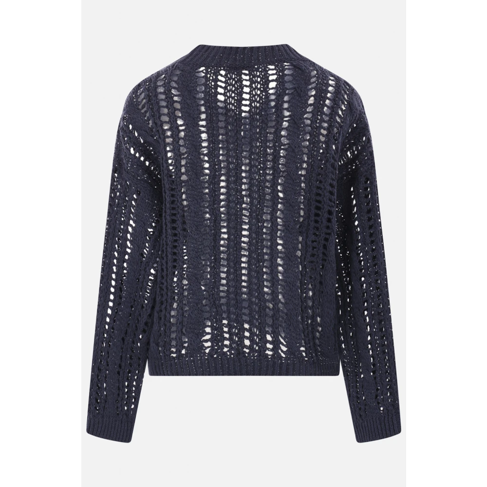 BRUNELLO CUCINELLI Blauwe Gebreide Trui met V-Hals Blue Dames