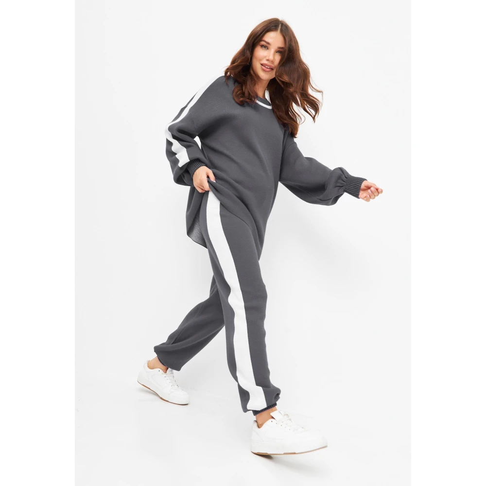 Cesare Gaspari Luxe Gebreide Jogger Set Grijs Gray Dames