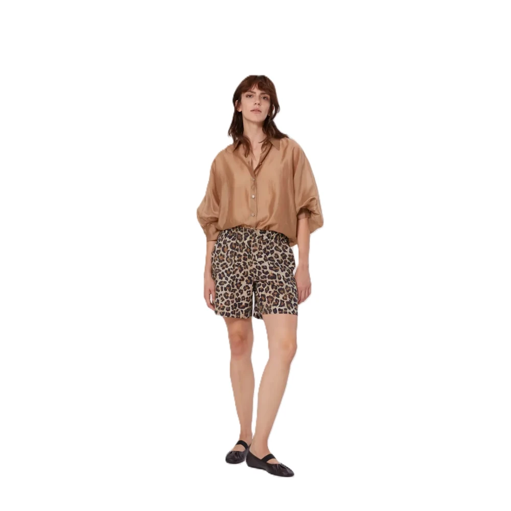 SoSUE Korte Mouw Zomerblouse Oversized Pasvorm Beige Dames