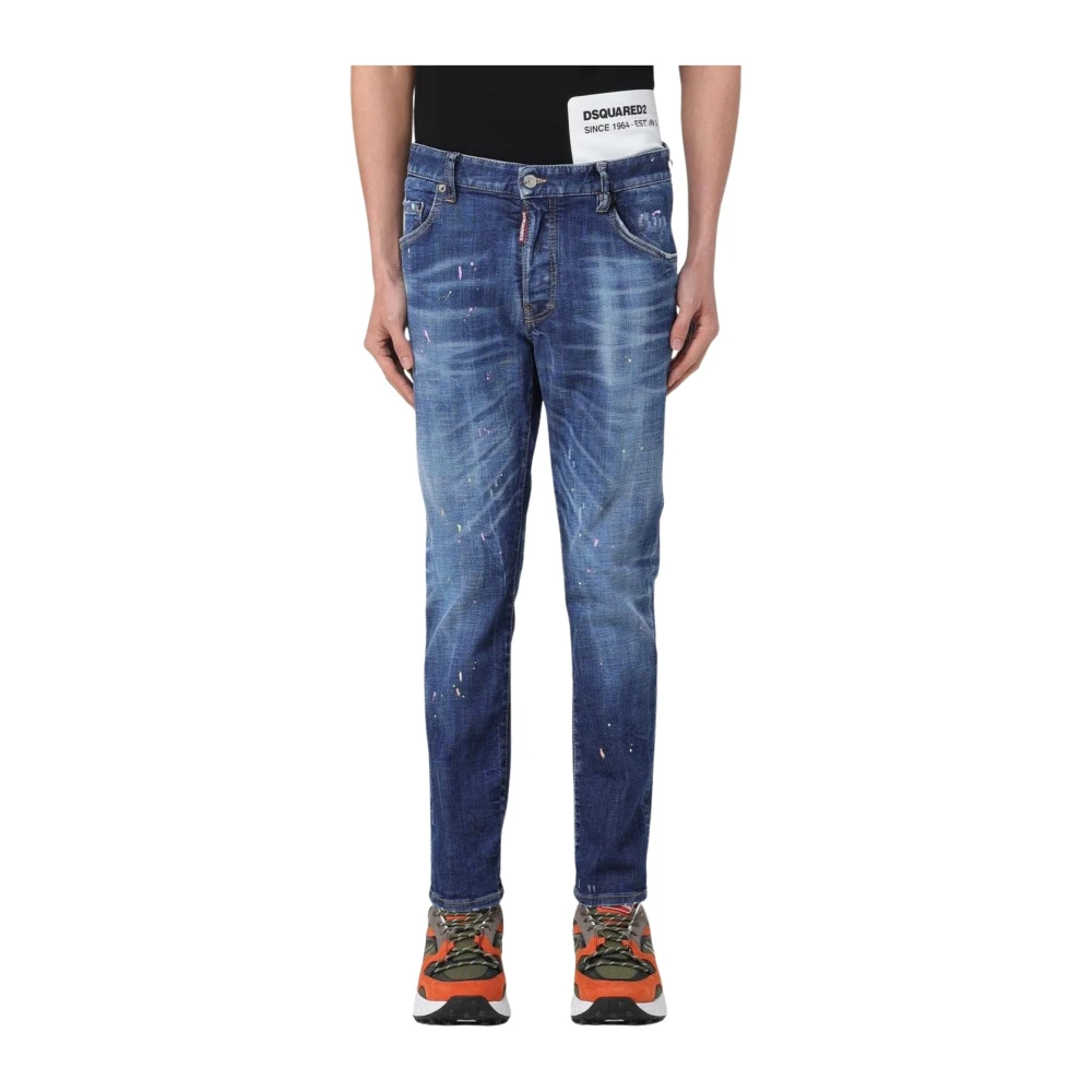 Dsquared2 Men's Blue Paint Splatter Skater Jeans