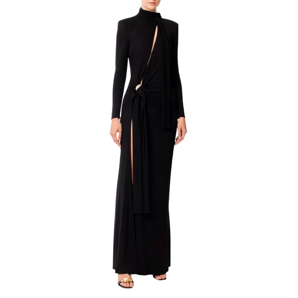 Elisabetta Franchi Elegante Lange Avondjurk met Juweelversieringen Black Dames