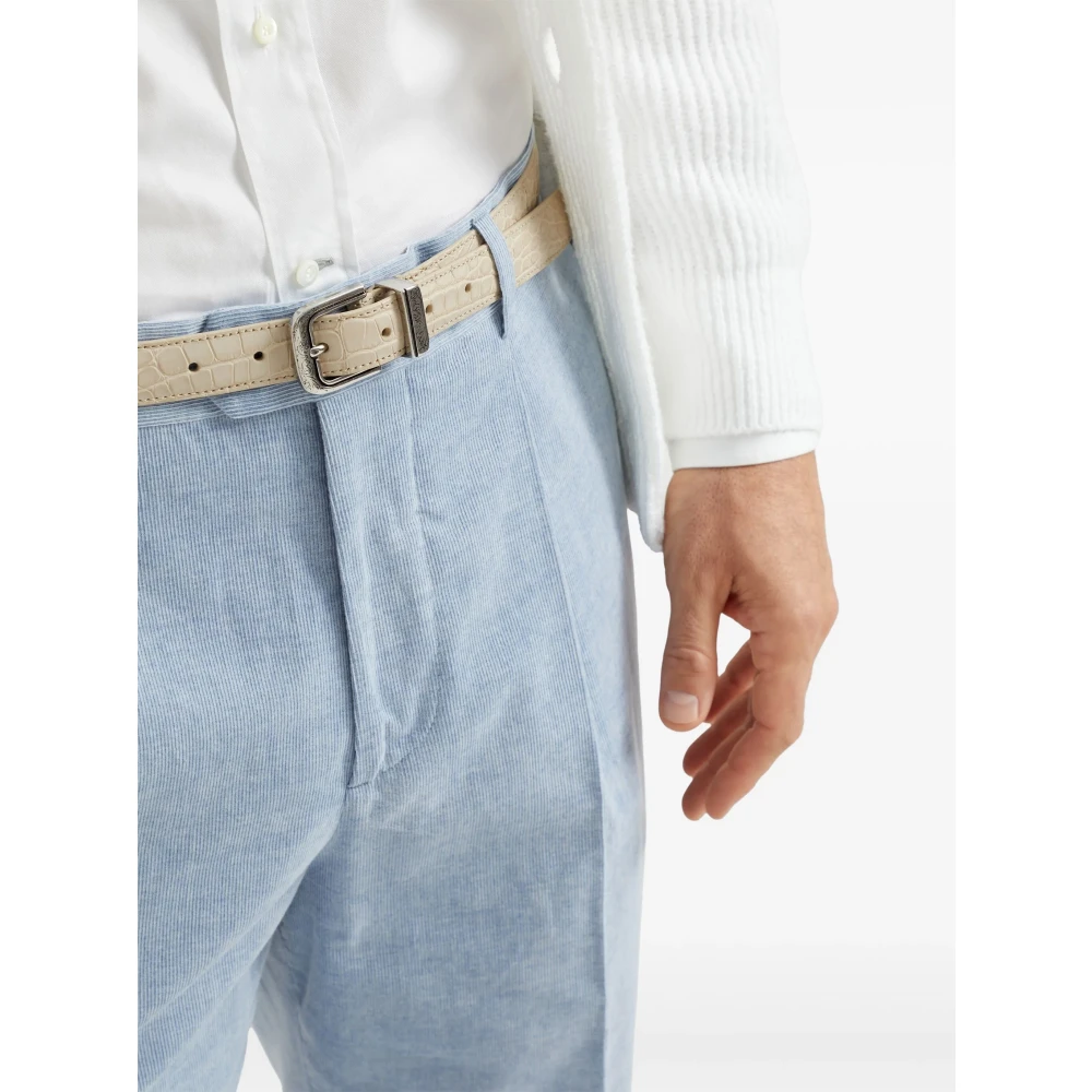 BRUNELLO CUCINELLI Ribfluwelen katoenen geplooide broek Blue Heren