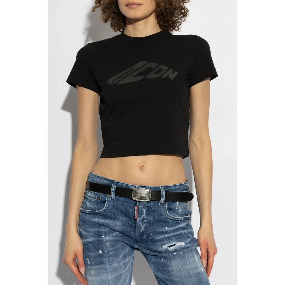 Dsquared2 T-shirt met bedrukt logo Black Dames