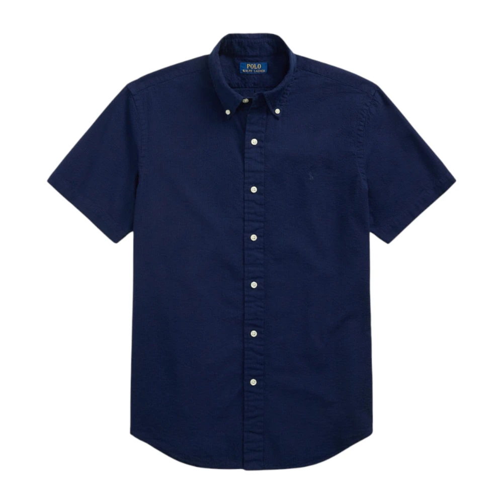 Ralph Lauren Blå Custom Fit Seersucker Skjorta