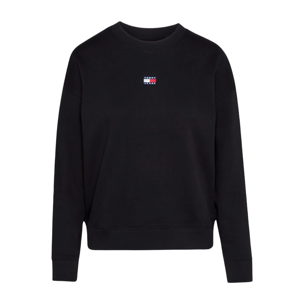 Tommy Jeans Logo Patchad Bomullströja Black, Dam