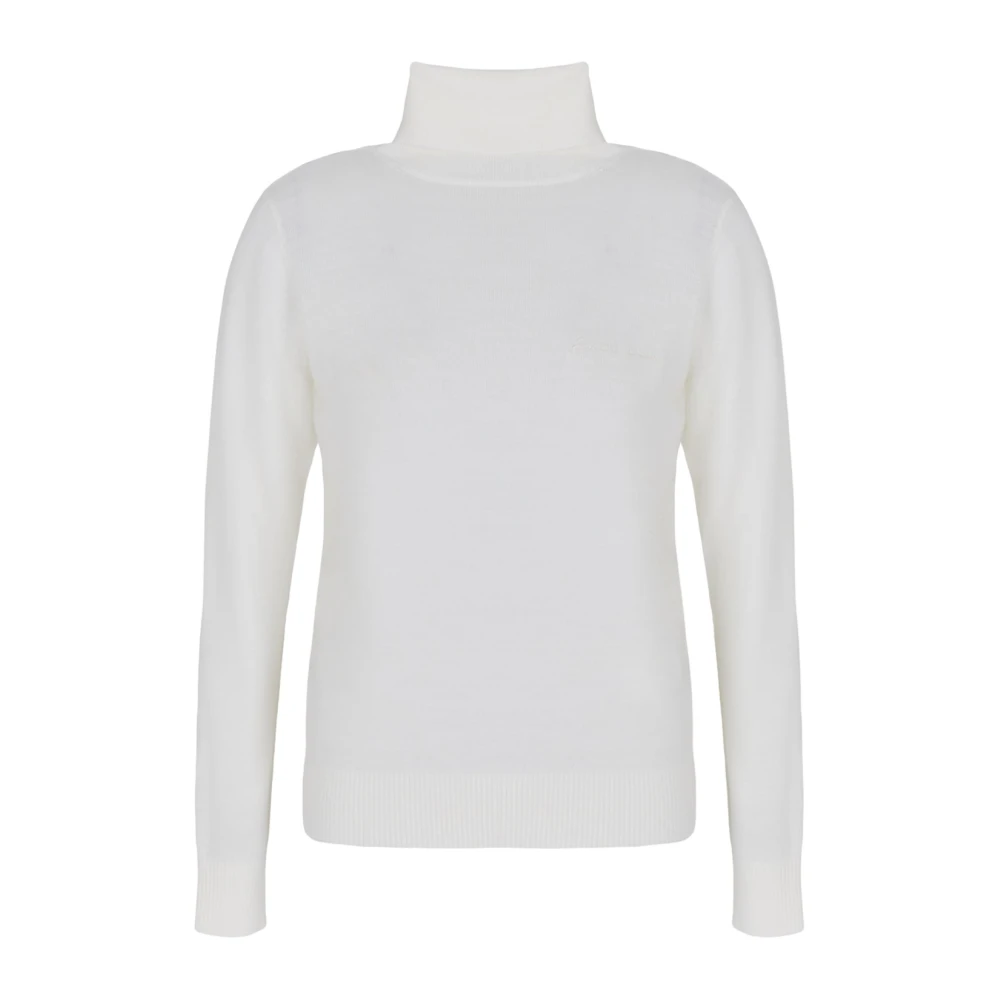 Armani Exchange Women's White Turtlenecks, M, Turtleneck Jumper With Embroidered Logo
