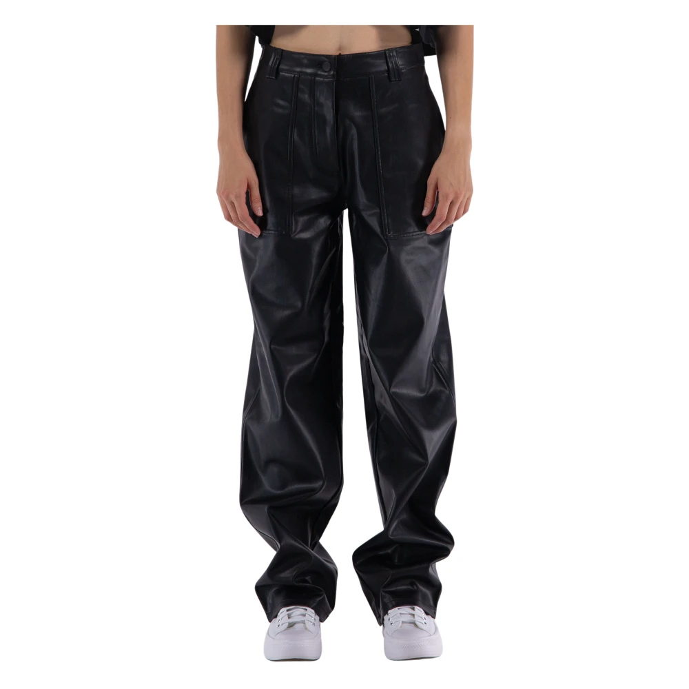 Calvin Klein Jeans Leather Trousers Black, Dam