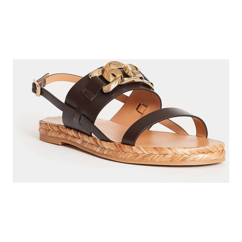 TOD'S Bruin Leren Ketting Sandalen Brown Dames