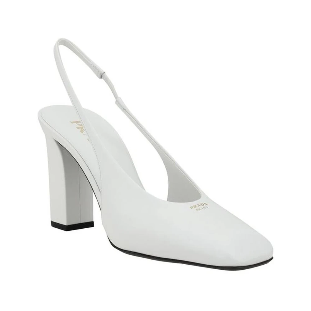 Prada Vierkante Neus Leren Slingback Pumps White Dames