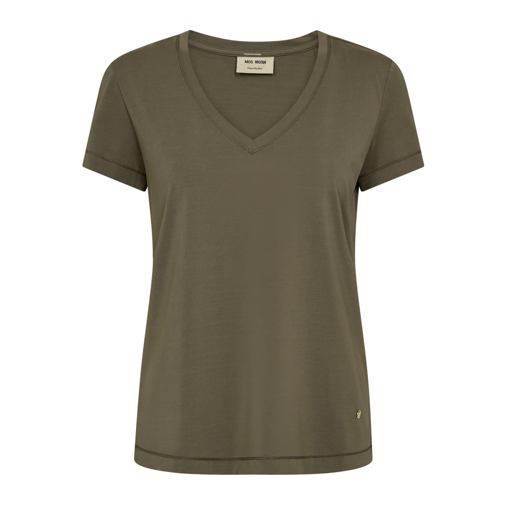 MOS MOSH Zeeschildpad V-Hals Basic Tee Green Dames
