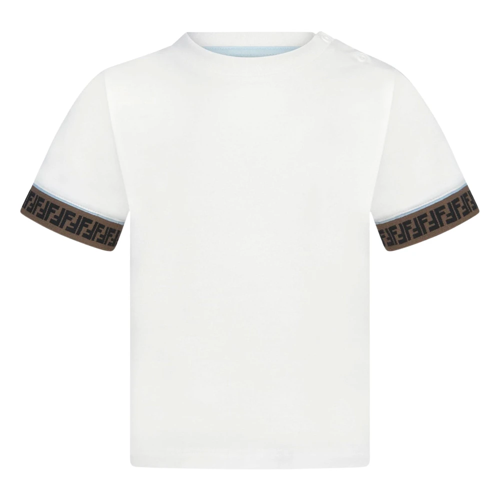 Fendi Boys White Kids Short Sleeve T-Shirts, 9 M, Logo Trim T-Shirt