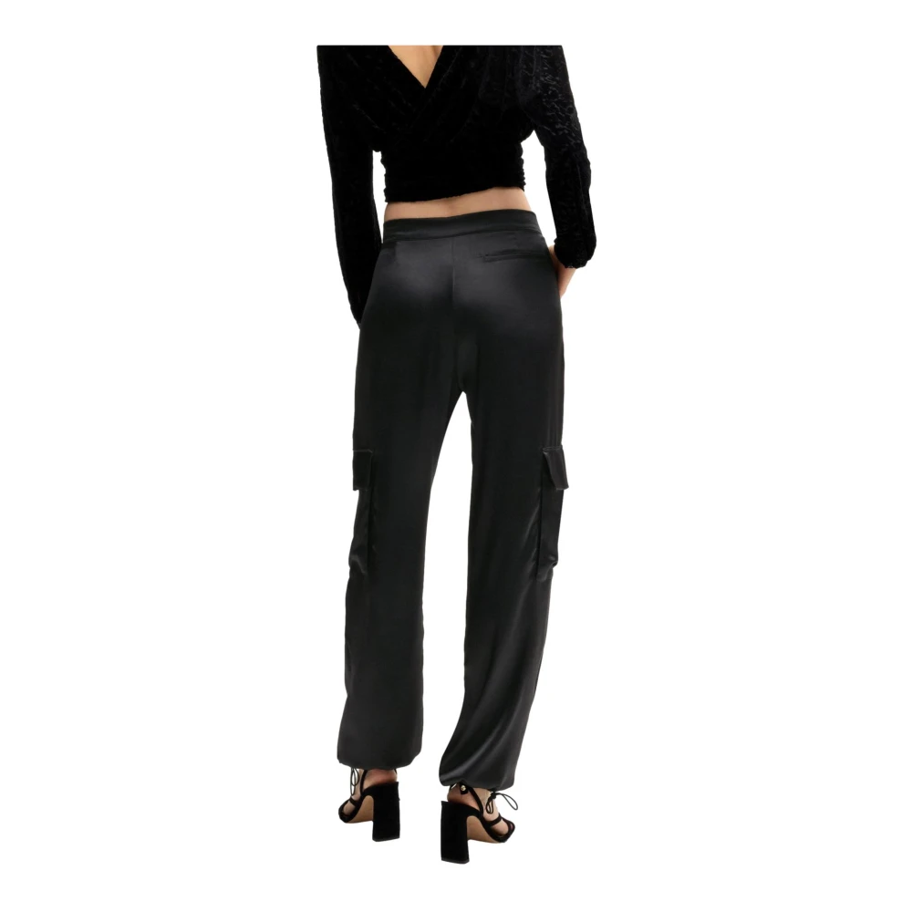 Hugo Boss Cargo Broek Straight Fit Satijn Zwart Black Dames