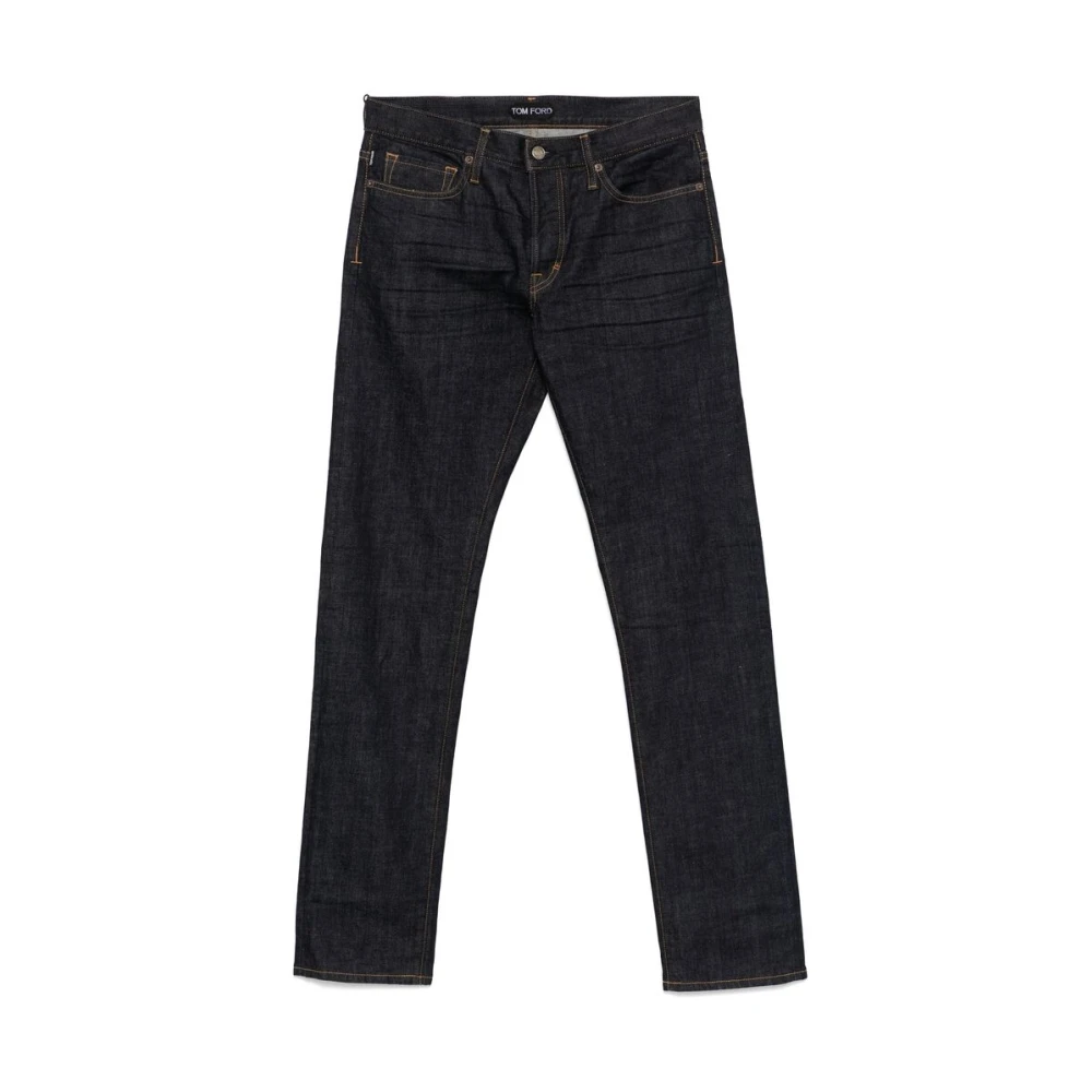 Tom Ford Indigo Blauwe Klassieke Knoopsluiting Jeans Blue Heren