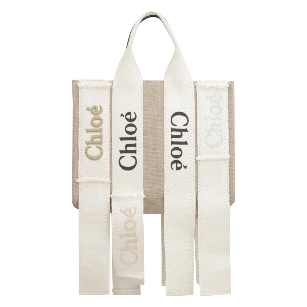 Chloé Contrasterende Leren Tote Tas Beige Dames