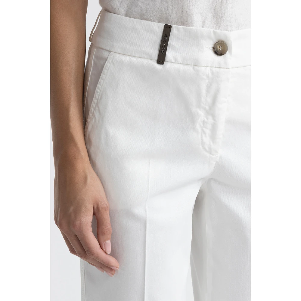 PESERICO Perzikkleurige gabardine sigarettenbroek White Dames