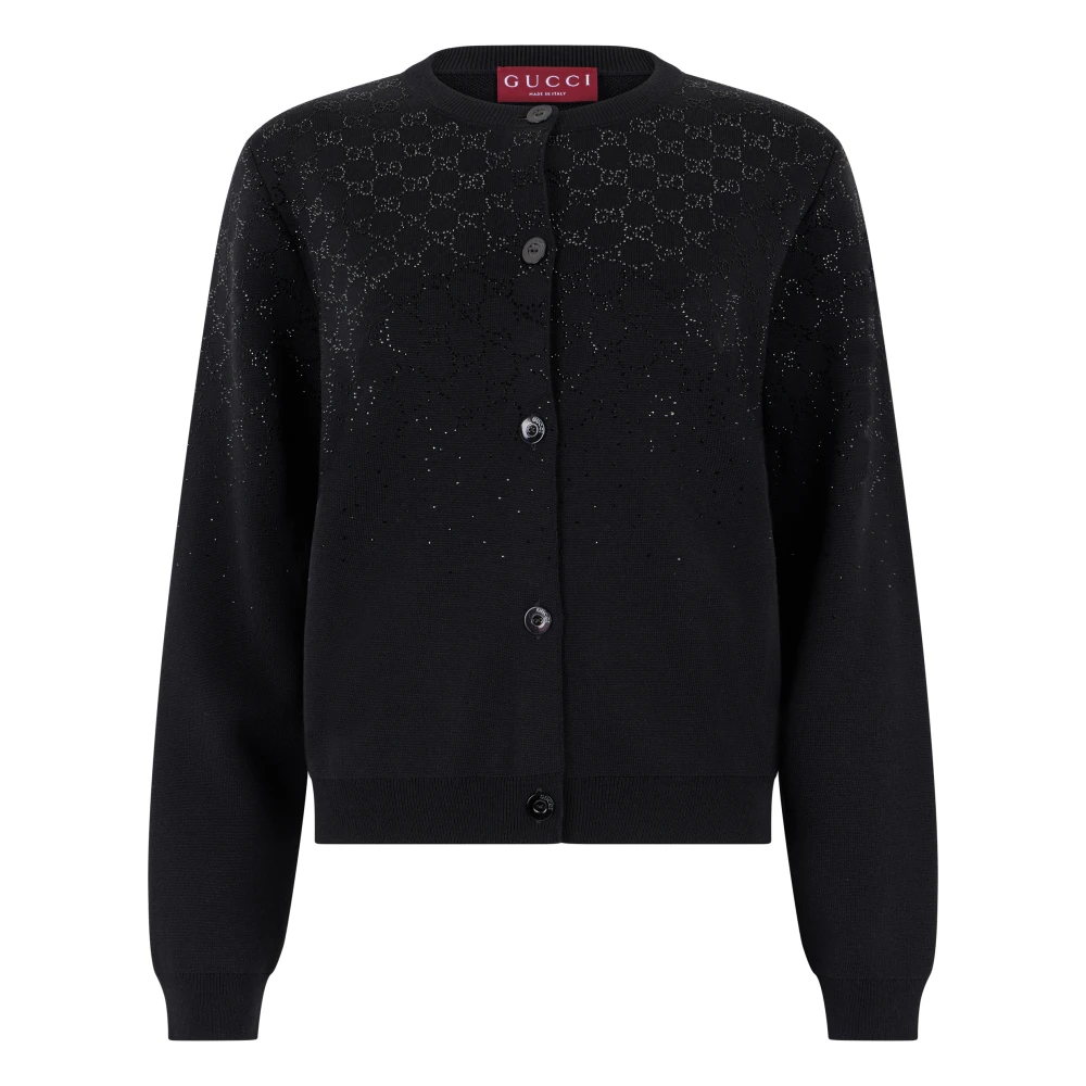 Gucci Women's Black Fine Wool Cardigan With Gg Crystals