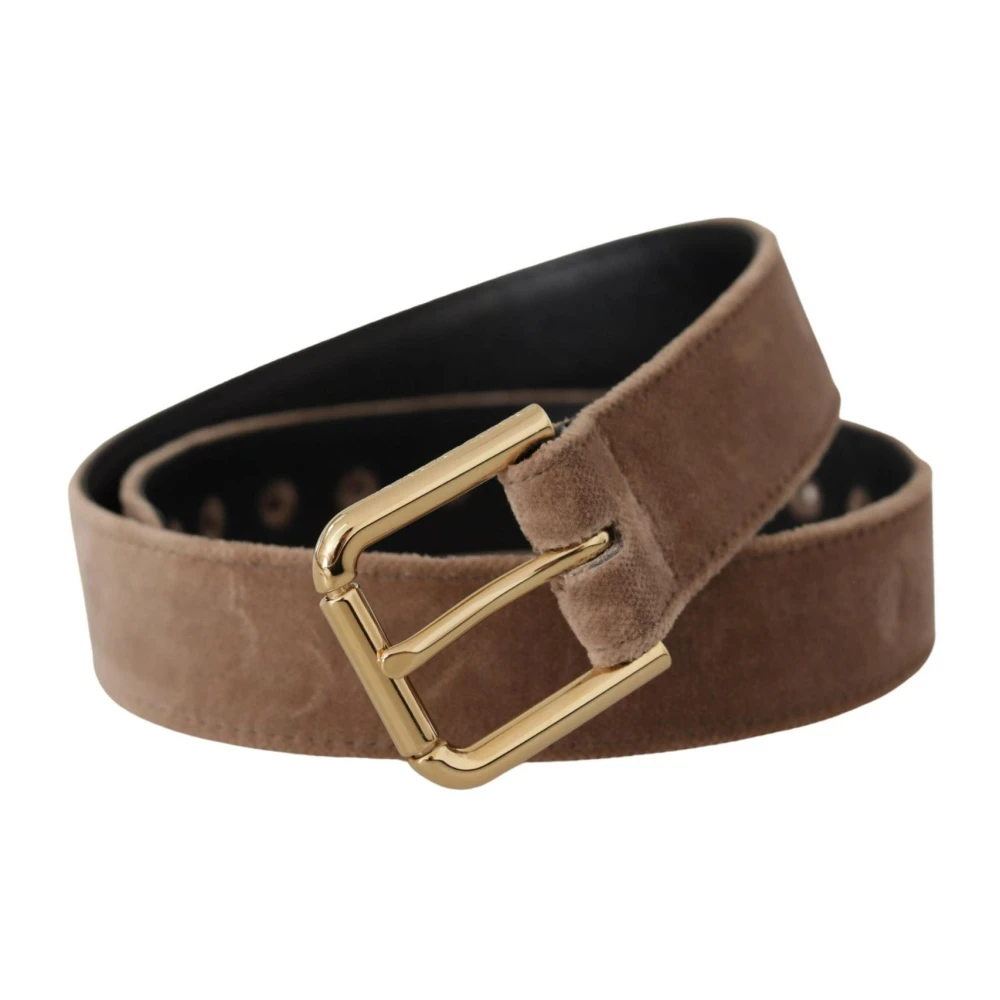 Dolce & Gabbana Fluweel Logo Gesp Riem Brown Dames