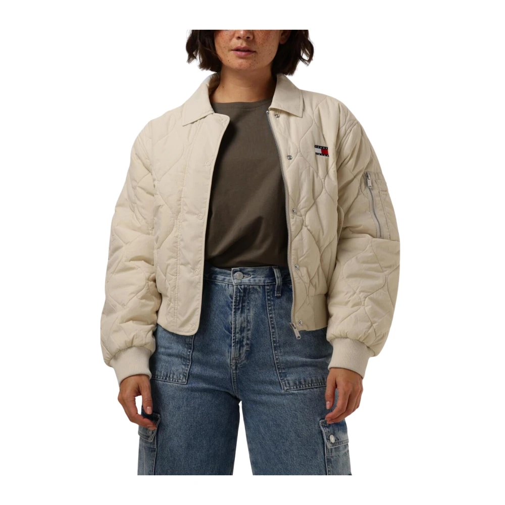 Tommy Jeans Beige Quilt Bomberjack voor Vrouwen Beige Dames