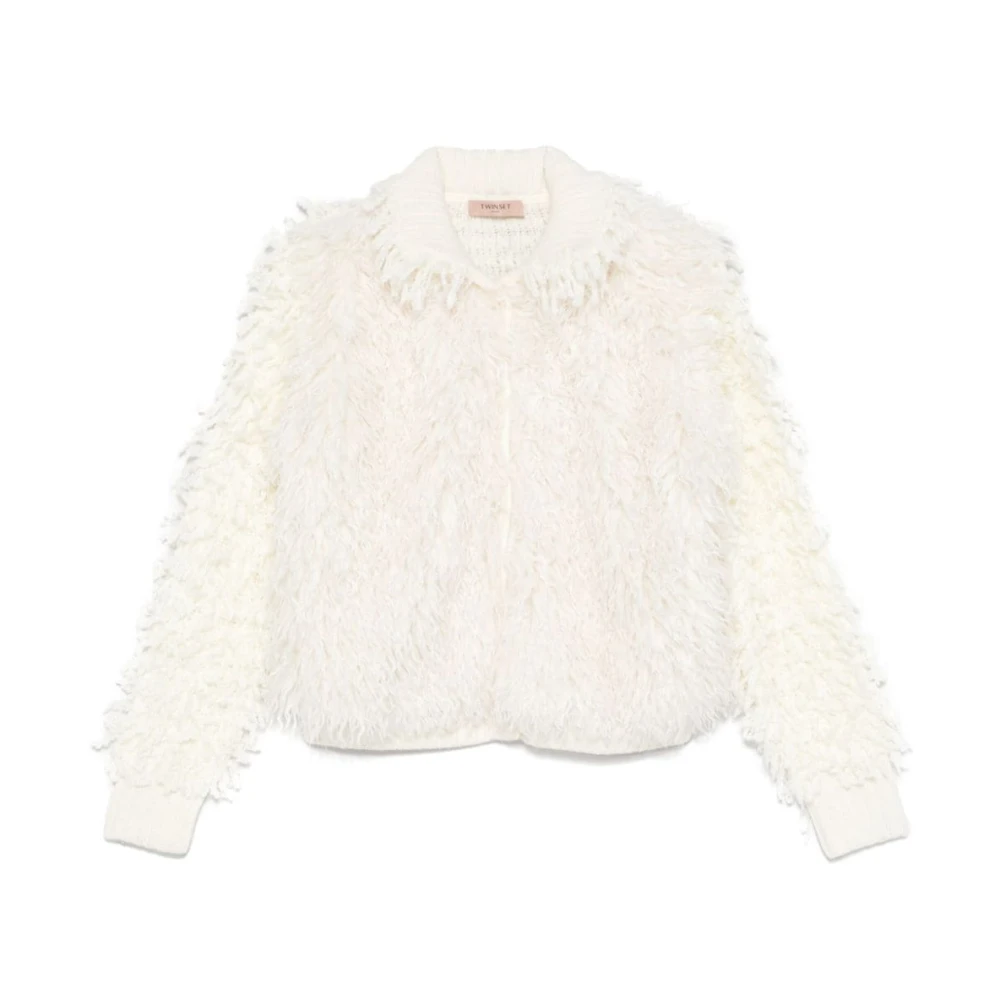 Twinset Fringe Snow Cardigan White Dames