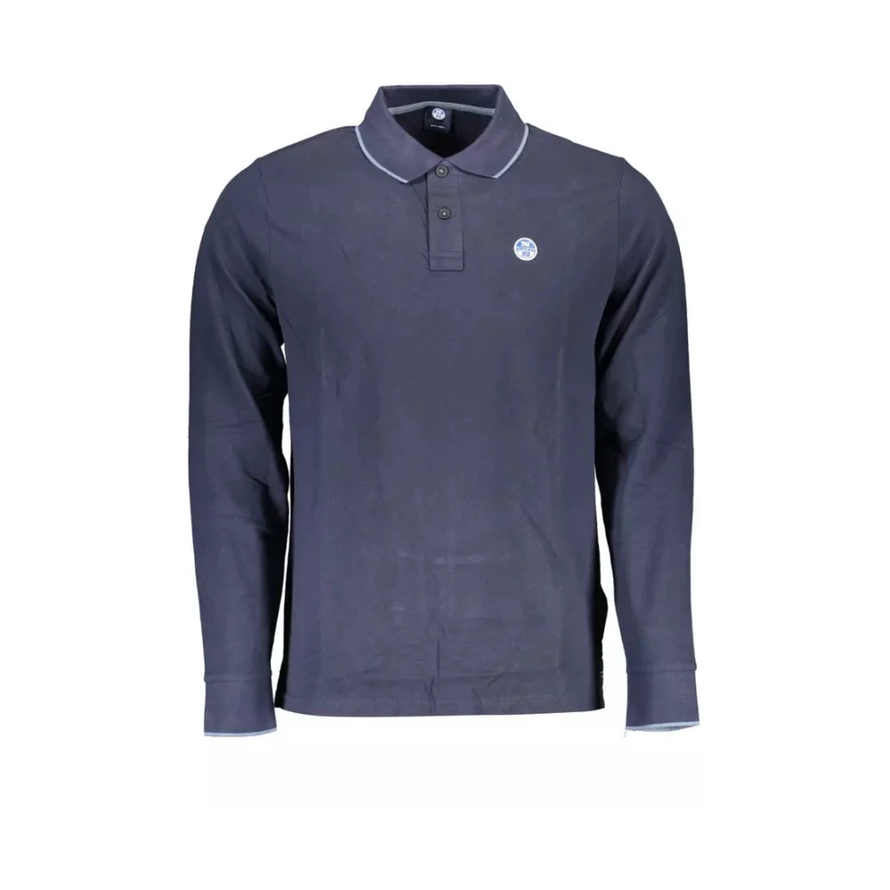 North Sails Blå Långärmad Polo Shirt med Kontrastdetaljer Blue, Herr