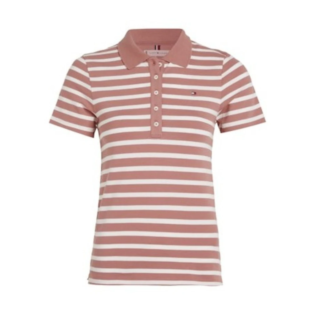 Tommy Hilfiger Randig Slim Polo för Kvinnor Pink, Dam