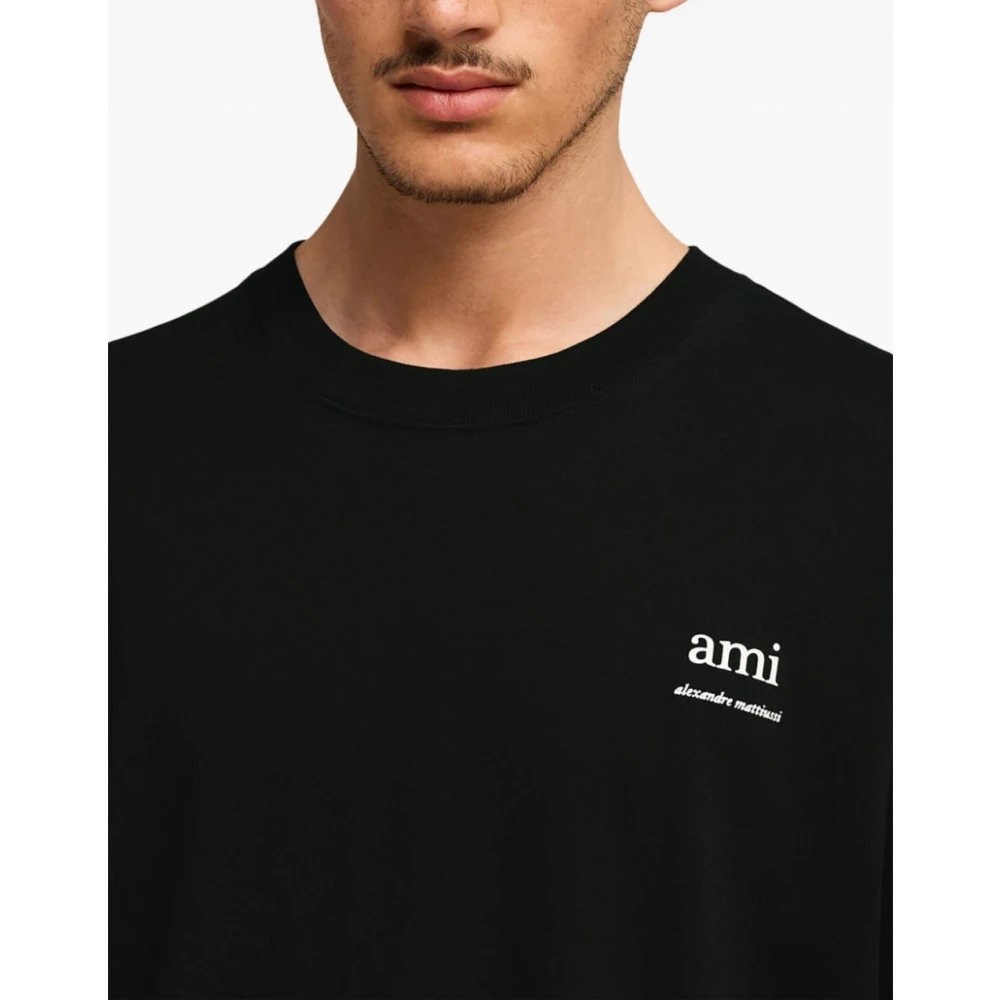 Ami Paris Zwart Logo Crewneck T-Shirt 100% Katoen Black Heren