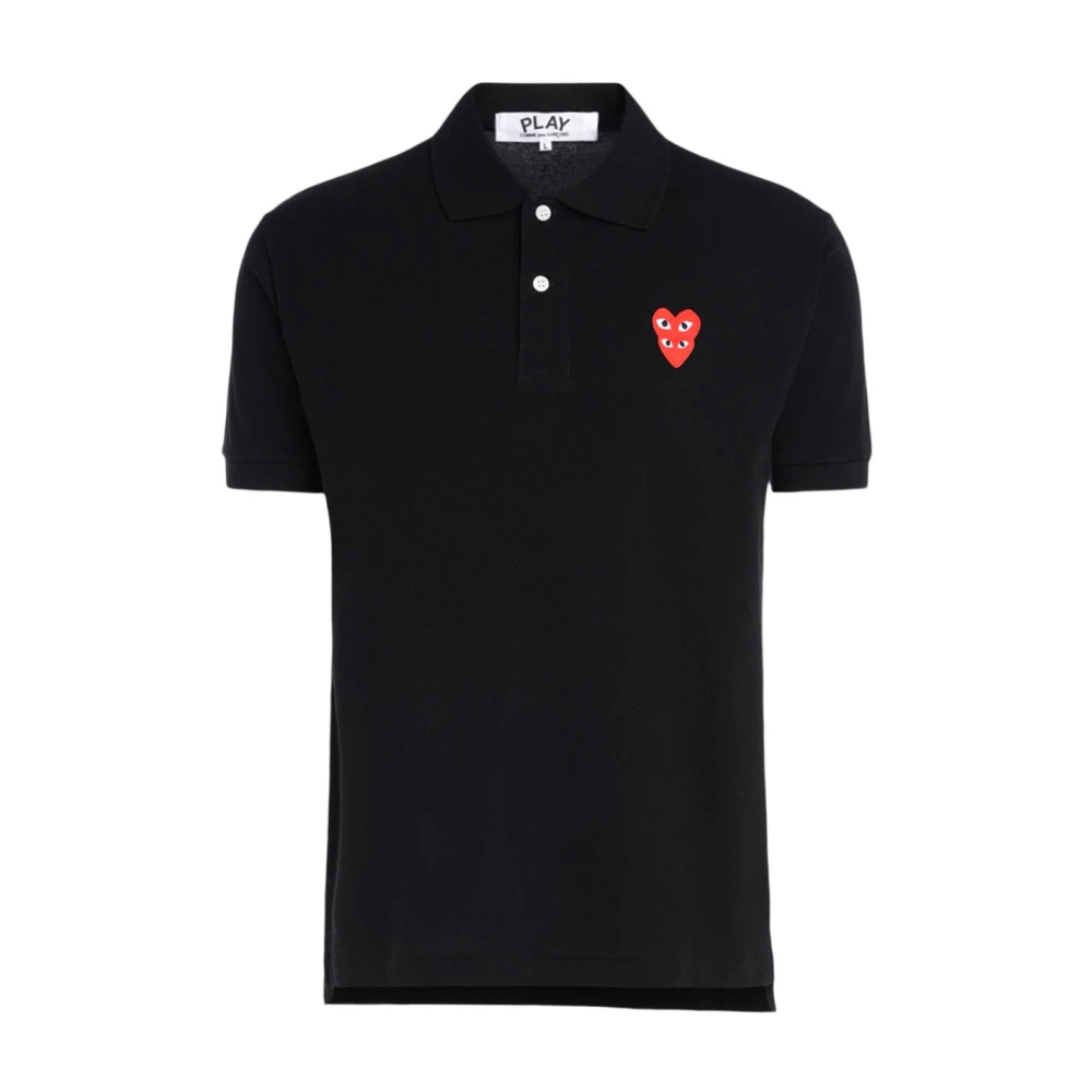 Comme des Garçons Play Svart Polo Skjorta med Överlappande Hjärtan Black, Herr