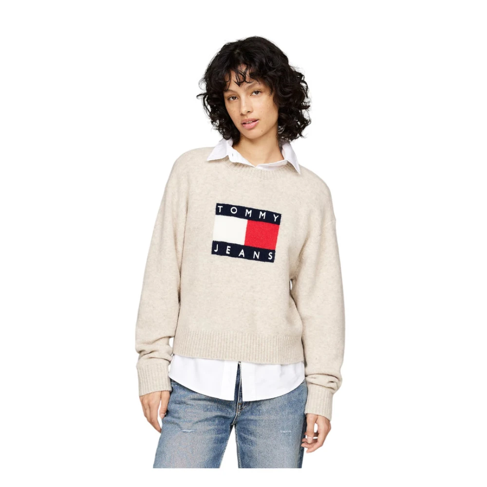 Tommy Jeans Trui met ronde hals Beige Dames