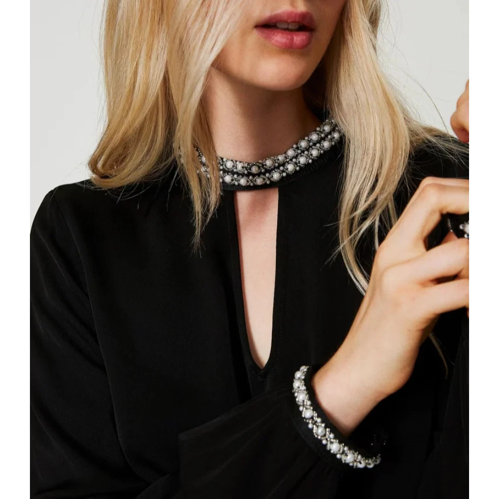 Twinset Crepe blouse met borduurwerk Black Dames