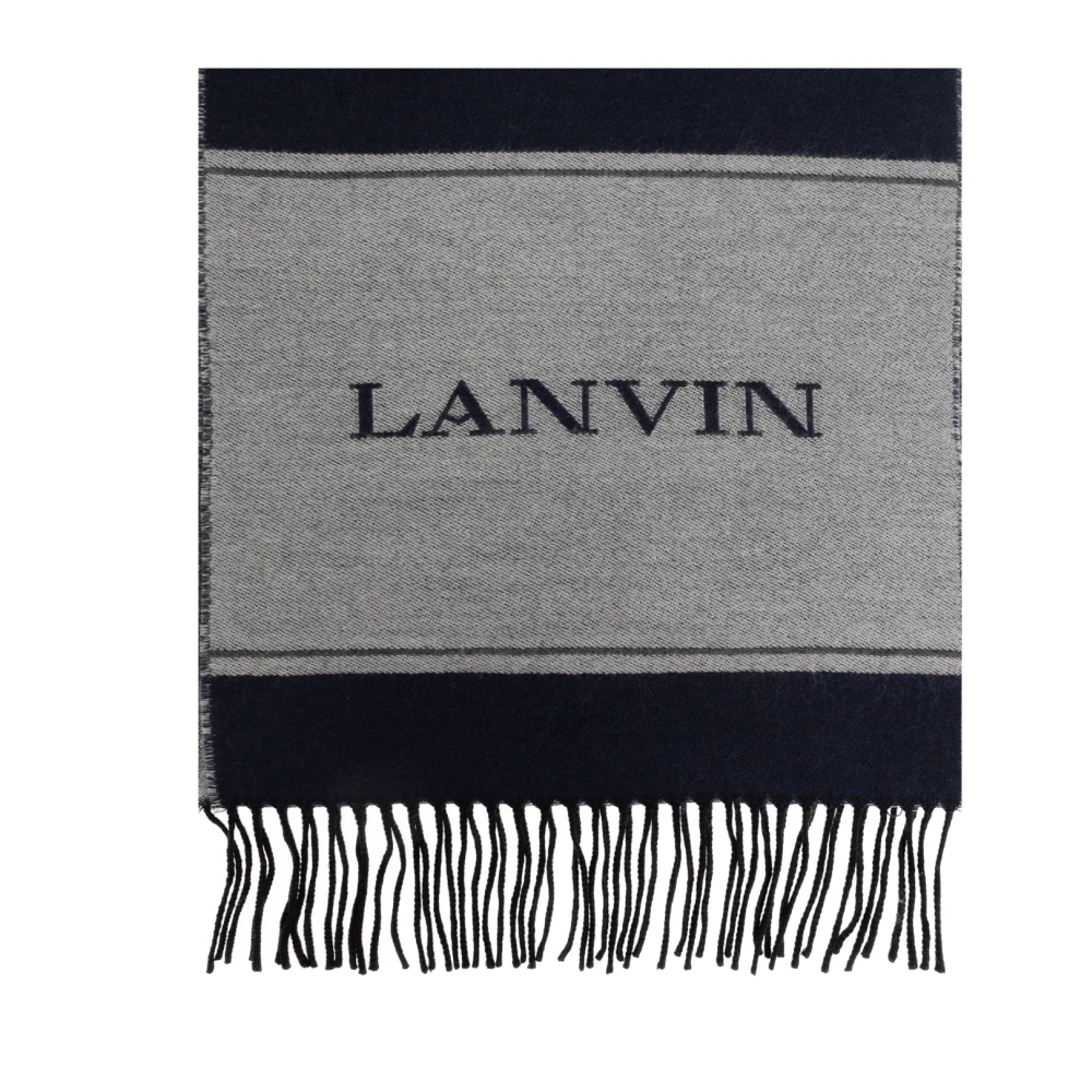 Lanvin Gray Winter Scarves, Female, One Size, Wool Scarf With Logo