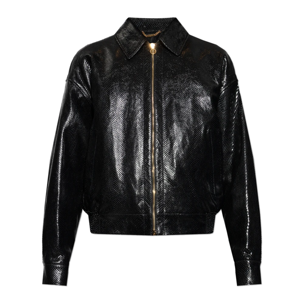 Versace Herr Svart Jackor Xl, Läder, Python-Effect Läder Blouson