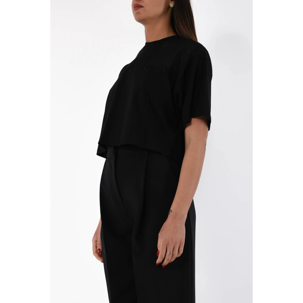 Elisabetta Franchi Cropped Jersey T-shirt Black Dames