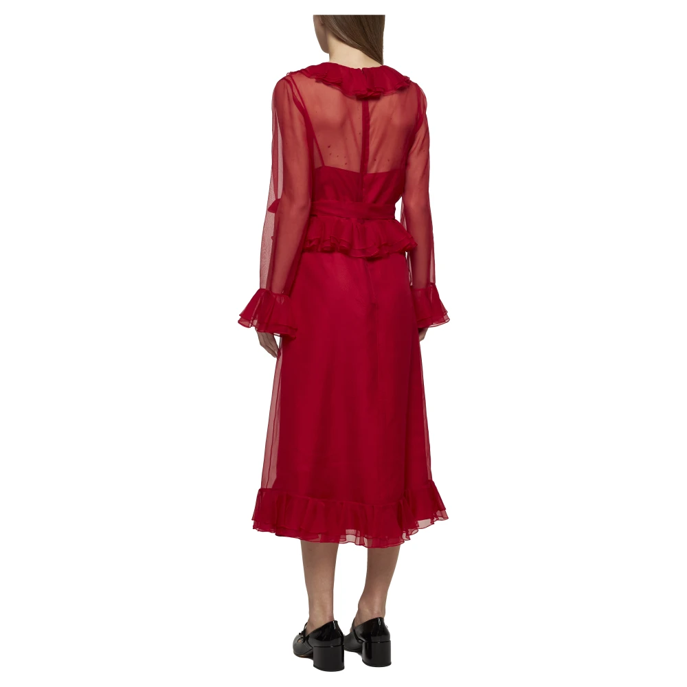 Valentino Gerimpelde zijden jurk in rood Red Dames