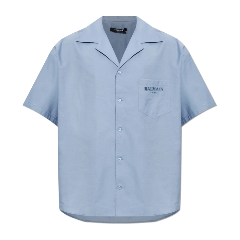 Balmain Uomo Blu Camicia Vintage In Popeline A Spina Di Pesce - Immagine 2