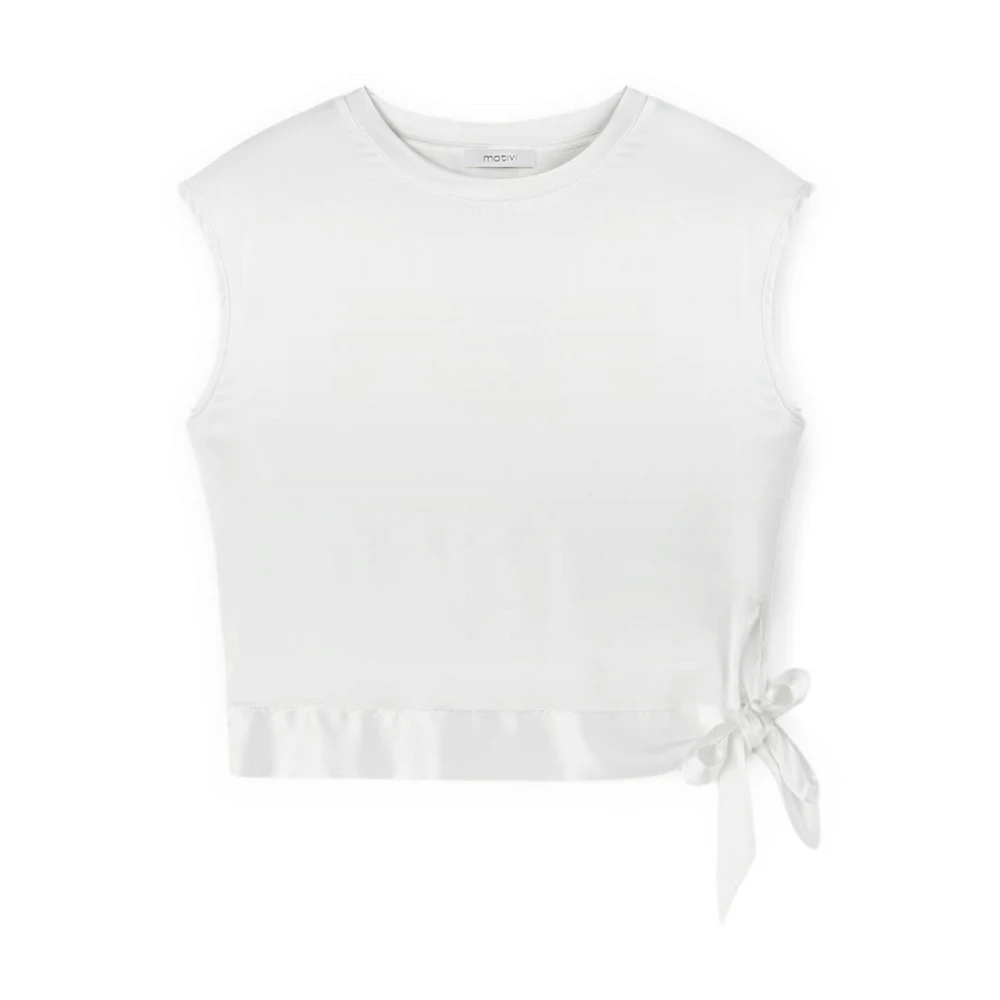 Motivi Satin blouse met knoopdetail White Dames