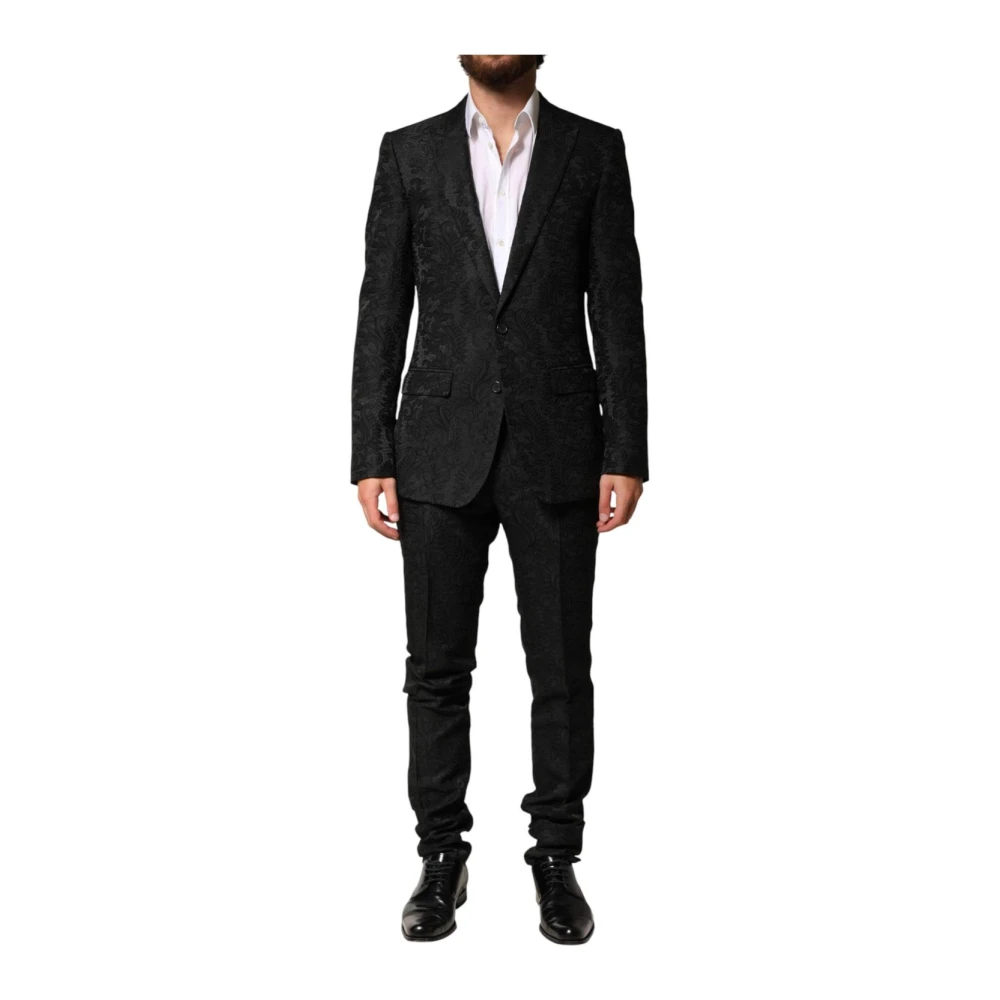 Dolce & Gabbana Men's Black Brocade Single Breasted 2 Piece Suit