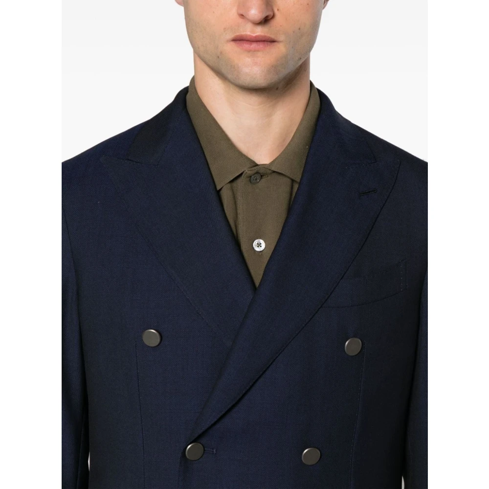 Caruso Blauwe Wol Single-Breasted Jas Blue Heren