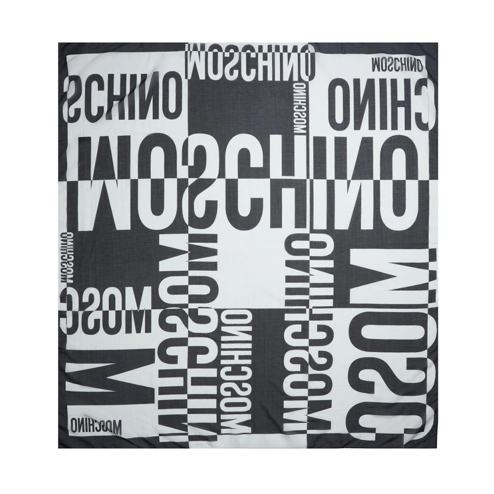 Moschino Chique Logo Zwart Zijden Sjaal Black Dames