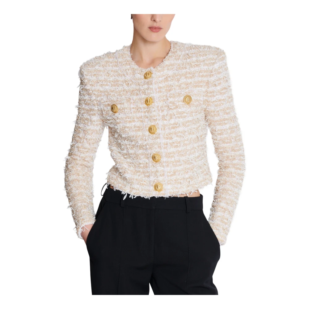 Balmain Cropped Tweed Jas Yellow Dames