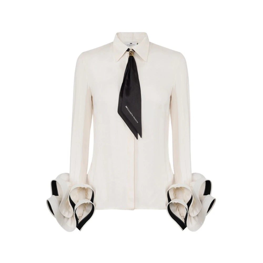 Elisabetta Franchi Gerimpeld Georgette Blouse met Sjaal White Dames