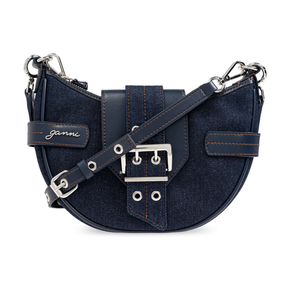 Ganni Denim Crossbody Tas met Zilveren Gesp Blue Dames